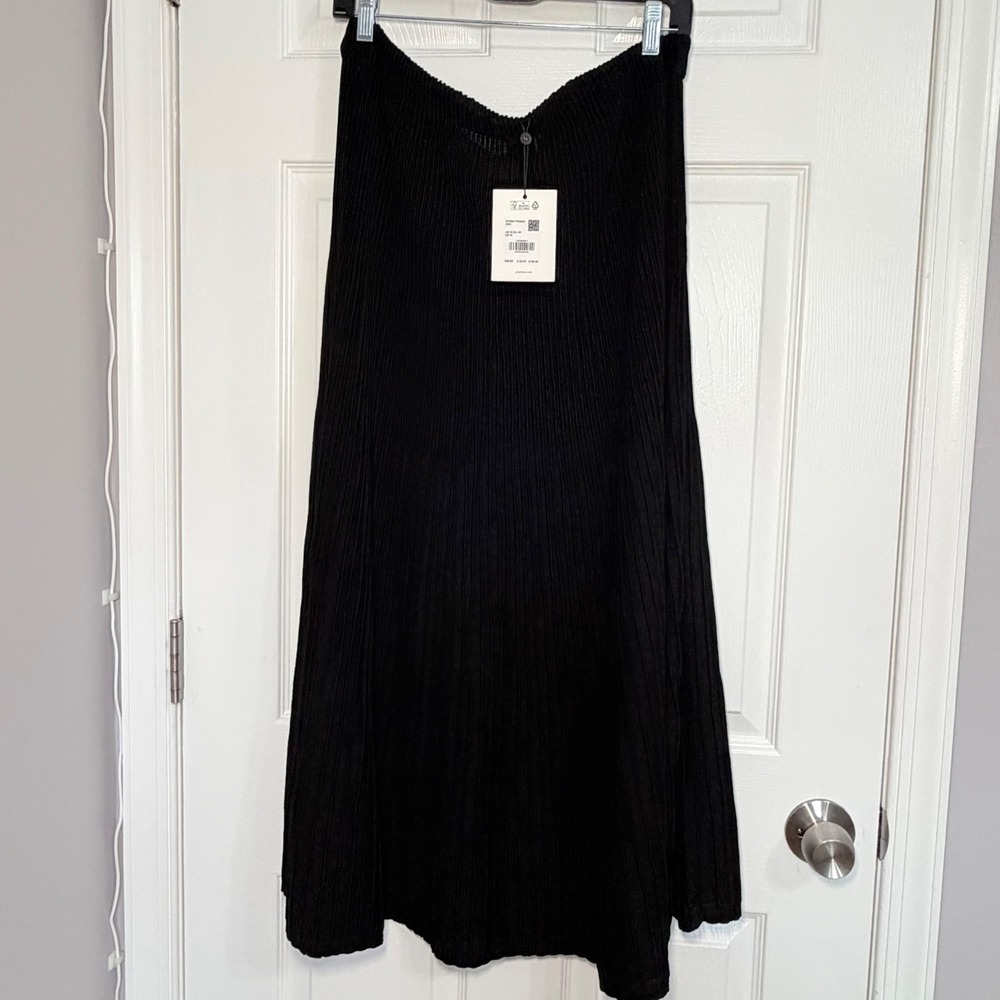 NEW Whistles Knitted Pleated Skirt Black Ribbed Midi A-Line US 12 UK 16 $199